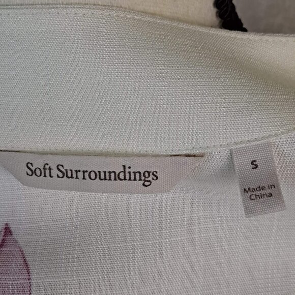 Soft Surroundings Size Small Floral Print Tunic 3/4 Sleeves Cream/Pink/Green EUC - Picture 12 of 15